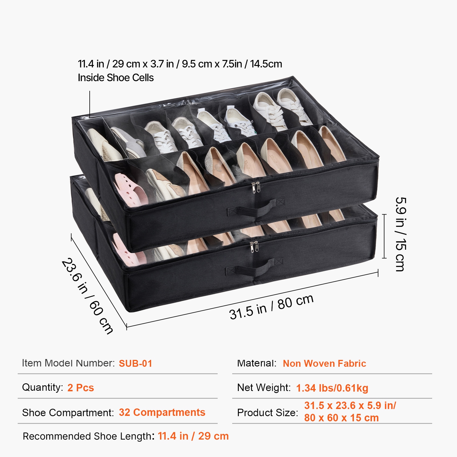 Under Bed Shoe Storage Organizer For Closet With Clear Window_voghion.com